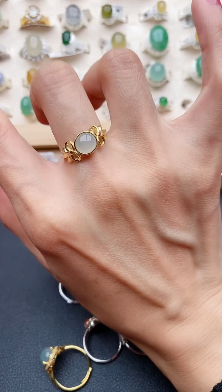 【闪购商品】翡翠戒指银S925镶嵌缅甸天然翡翠333   10-2