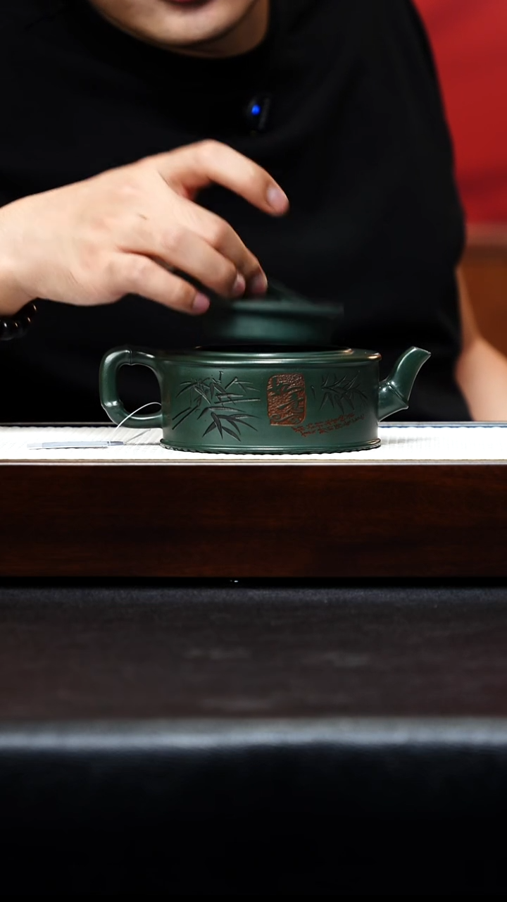 茶壶紫砂宜兴紫砂 翠竹 绿泥竹节汉瓦 谭青