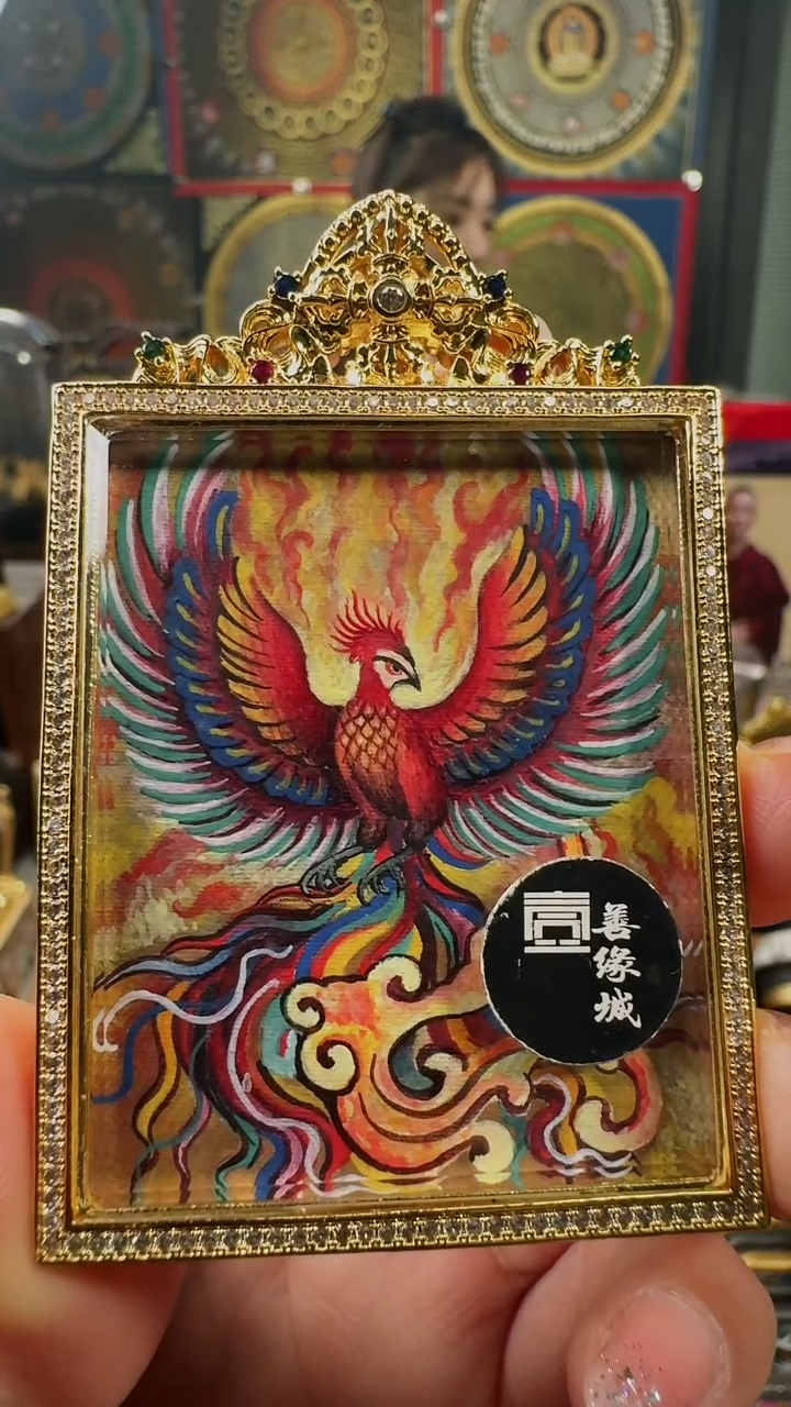 吊坠壹善缘城手绘唐卡朱雀离火图