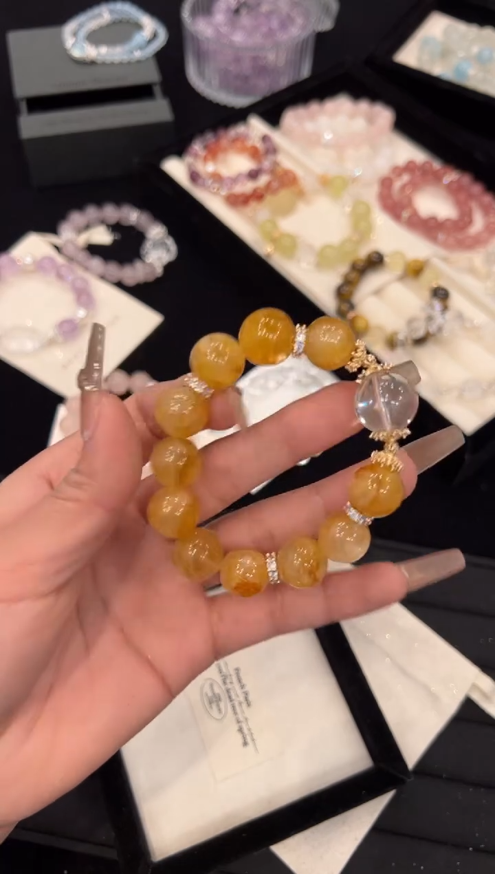 【闪购商品】水晶手链合金黄胶花手链x1338