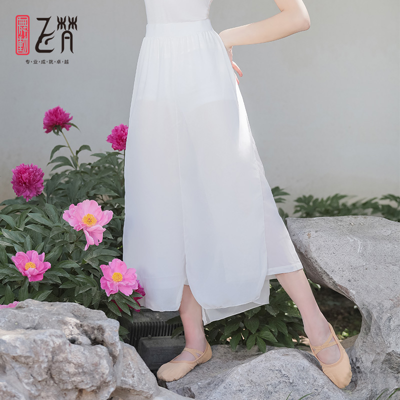 古典舞裤中国风春夏仙气雪纺网纱古风高腰开叉阔腿裤飘逸练功服