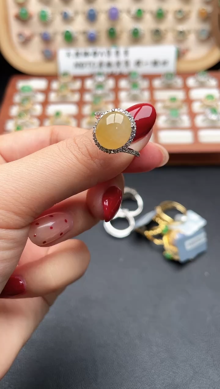 银S925镶嵌戒指翡翠一物一证一证