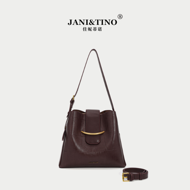 JANITINO/佳妮蒂诺当季新款百搭小众简约女士单肩包4835朗姆酒红