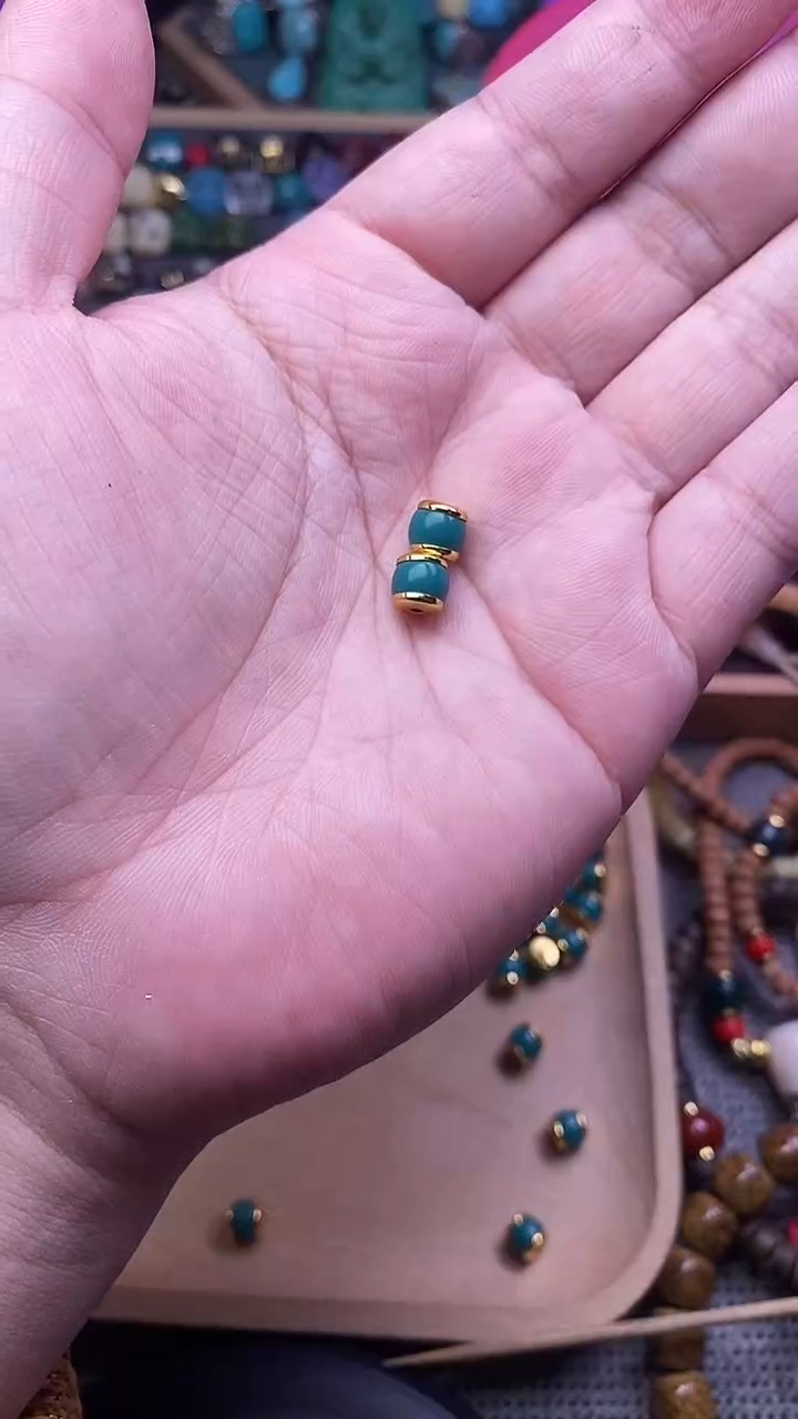 手工艺品琉璃精工镶嵌老油绿汉堡卡6+mm 一对发