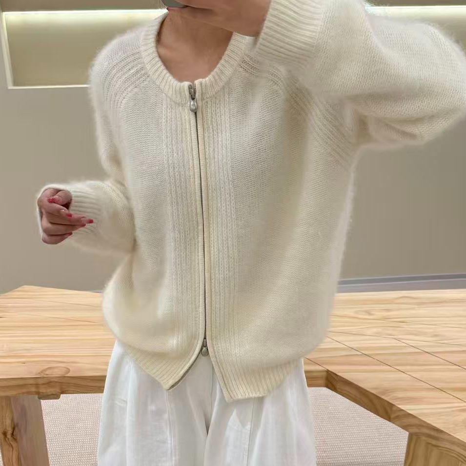 羊绒拉绒 /双拉链开衫百搭纯色拉绒羊毛衫{不可机洗}