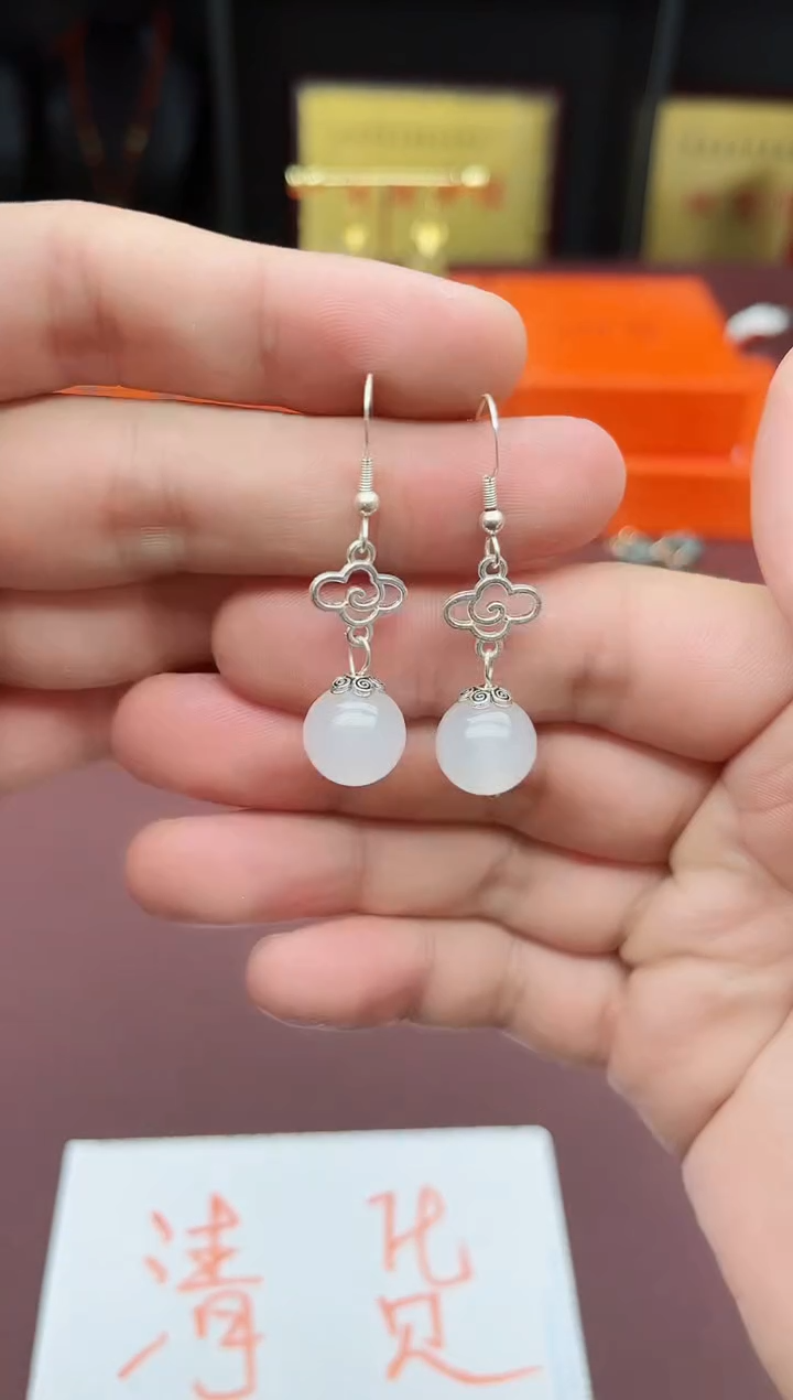 玛瑙/玉髓耳饰银S925镶嵌101000