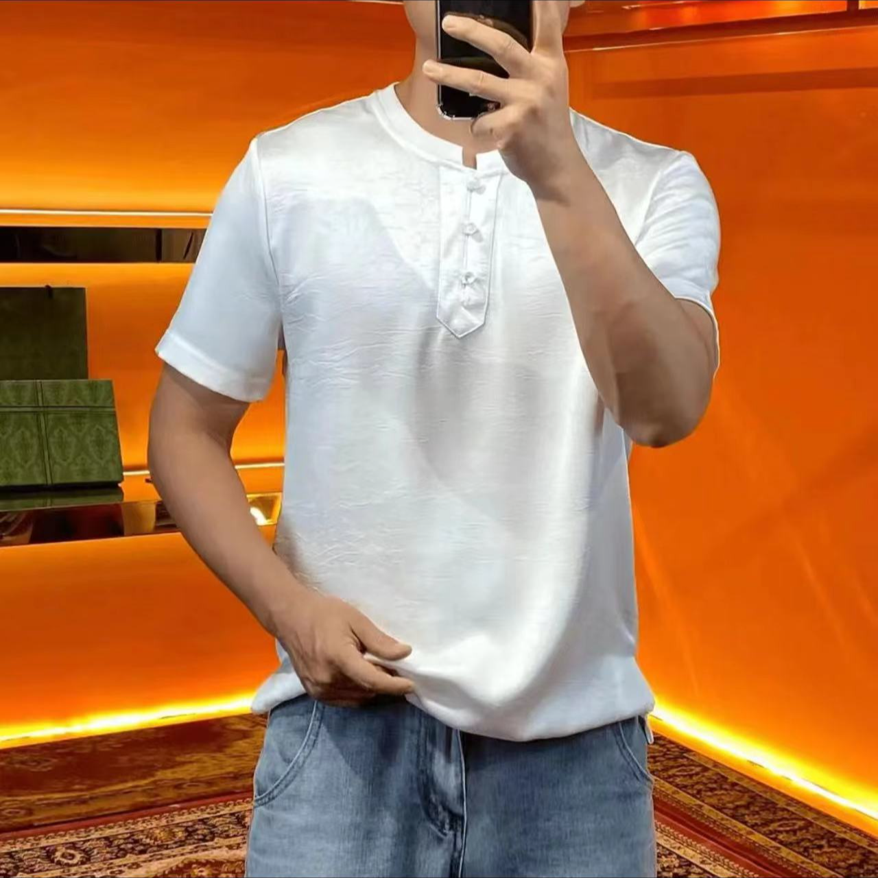 【雅痞专属】时尚短袖纯色男士t恤夏季新款宽松半袖醋酸上衣8878