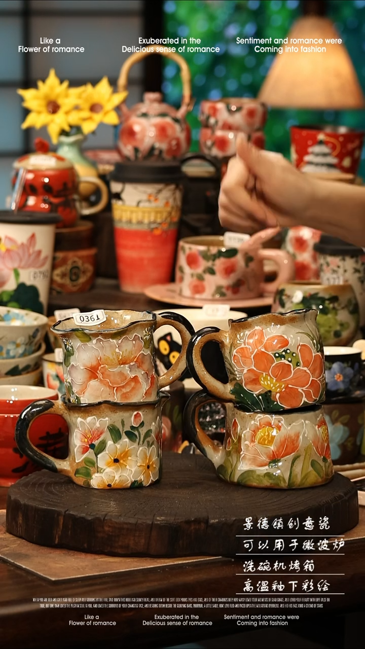 陶瓷随机一个景德镇高温釉下彩手工手绘款式@A0361@