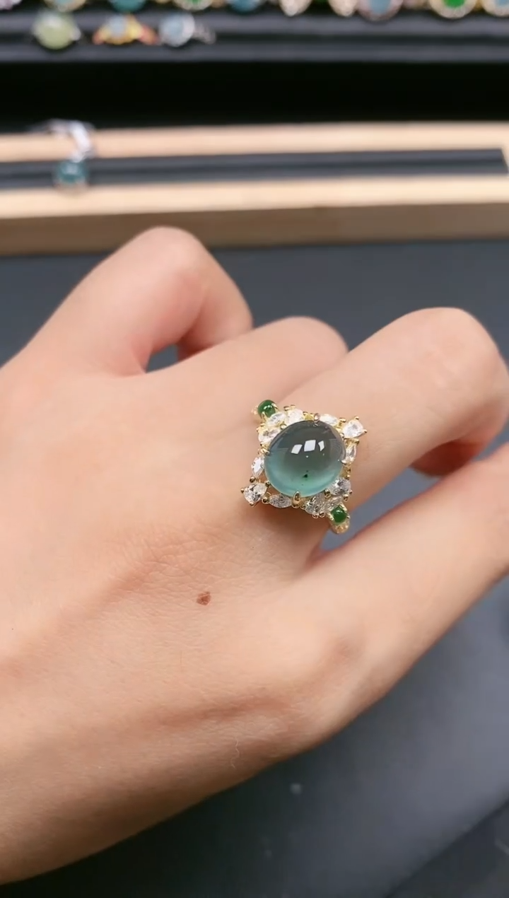 翡翠戒指银S925镶嵌1111