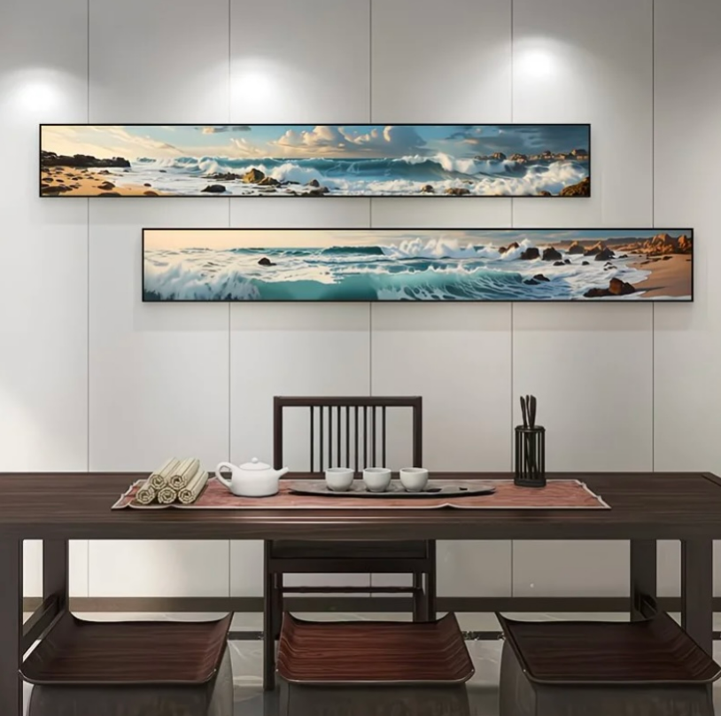 海浪长条抽象肌理感油画装饰画适合客厅沙发背景墙卧室床头LL3