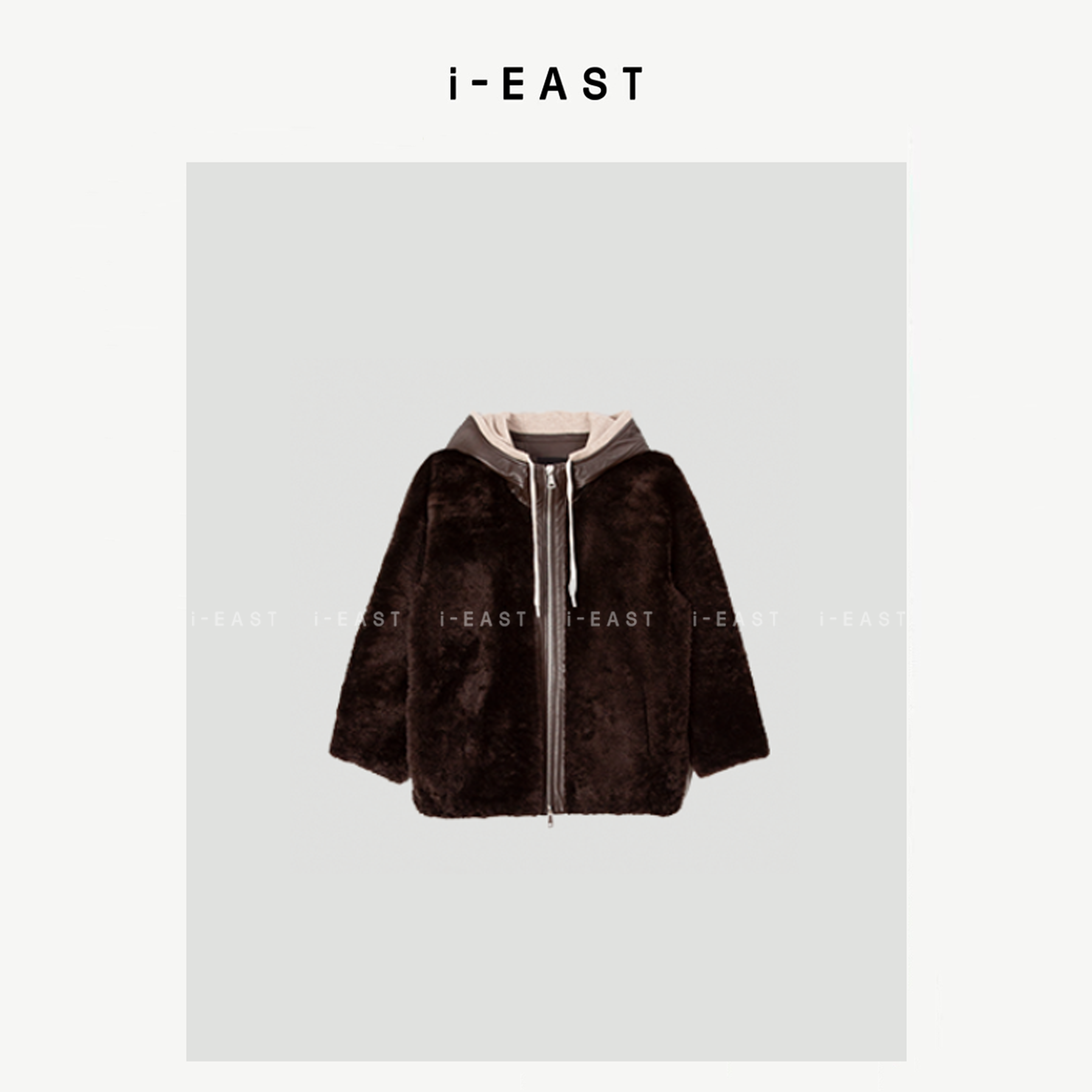 i-EAST 格拉斯小贵妇~贵气感拼皮连帽天然皮草毛毛外套-4D  PC06
