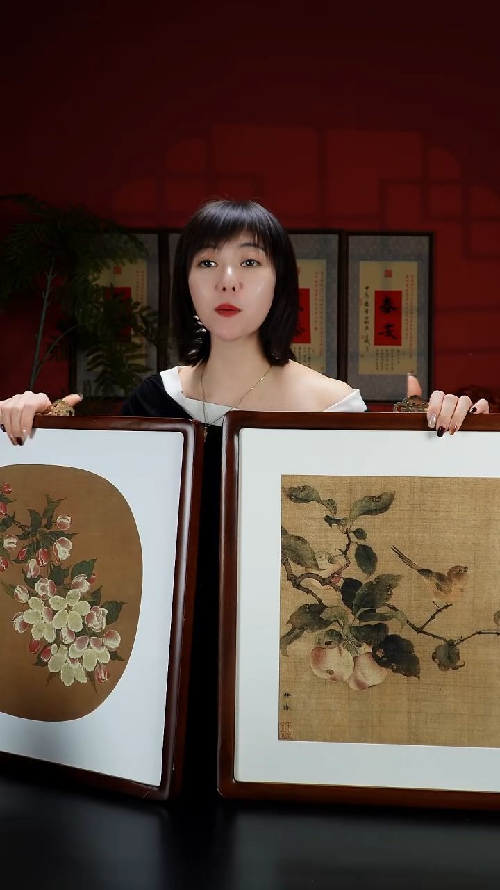 实木竖款53*53实木枇杷，写生