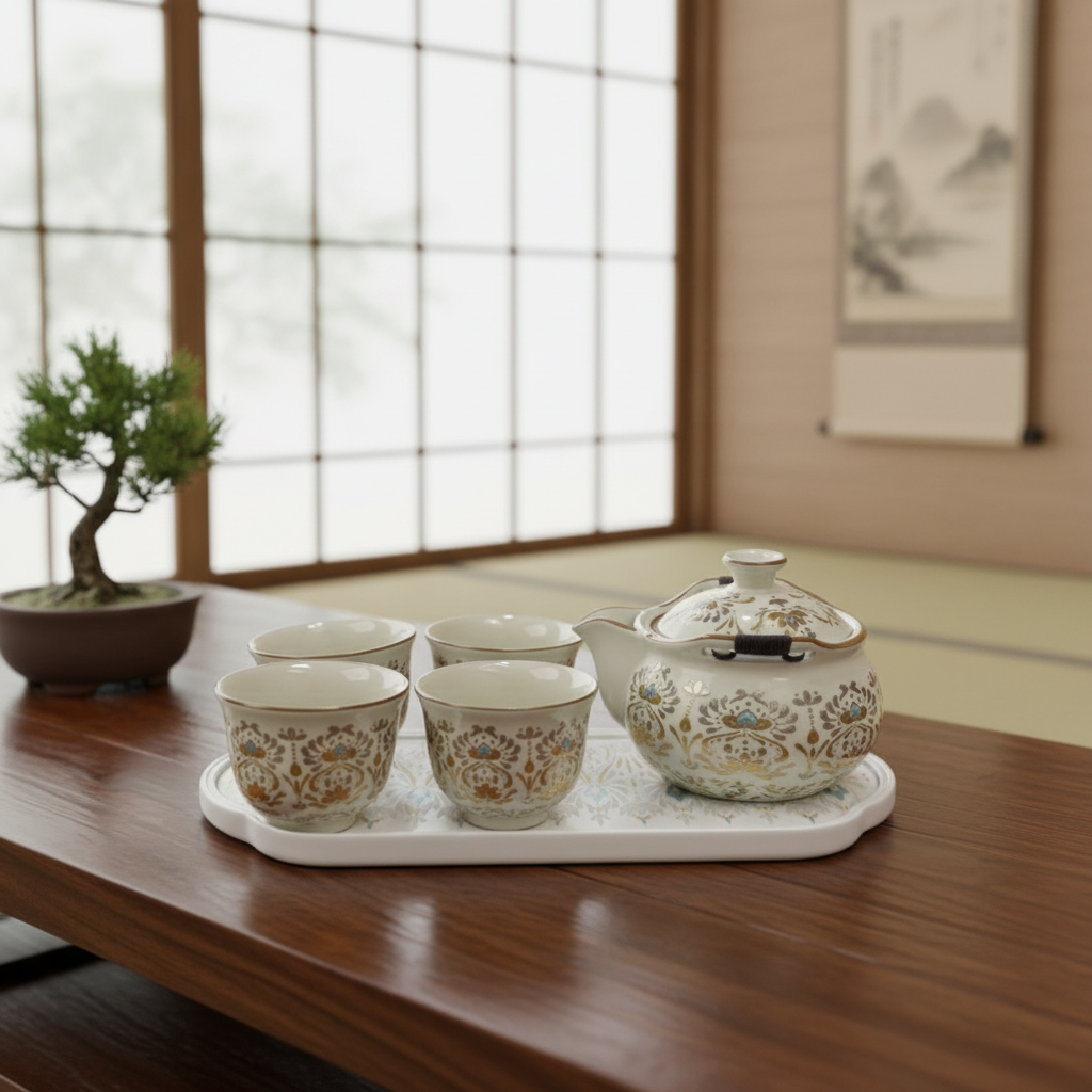 明珠龙蛋手抓宝瓶壶带四杯+茶盘家用旅行茶具（家用款并无包）