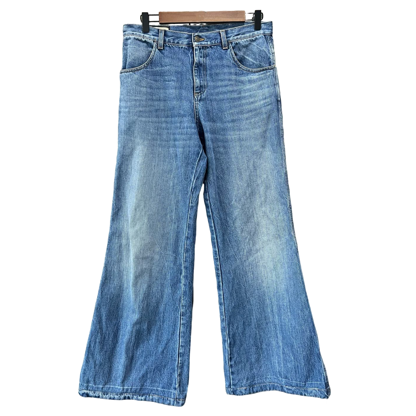 99新 GUCCI/古驰 后背logo喇叭牛仔裤 33码