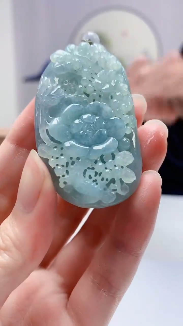 定制翡翠未镶嵌5060zm-毛货挂件91花牌