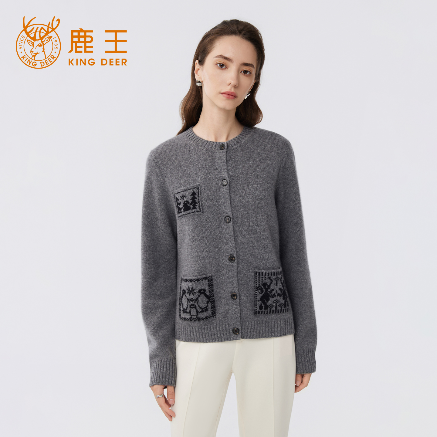 King Deer/鹿王新款女式时尚休闲圆领羊绒衫L805588秋冬