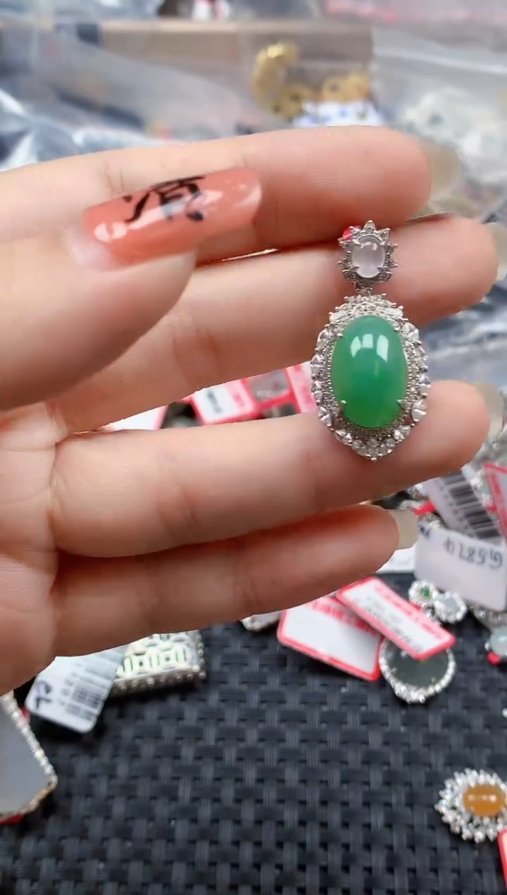 银S925镶嵌戒指翡翠天然A货缅甸翡翠