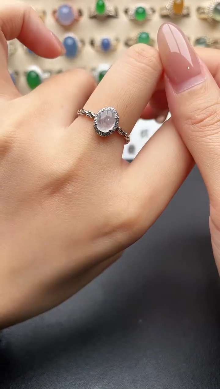 银S925镶嵌戒指翡翠一物一证一礼盒