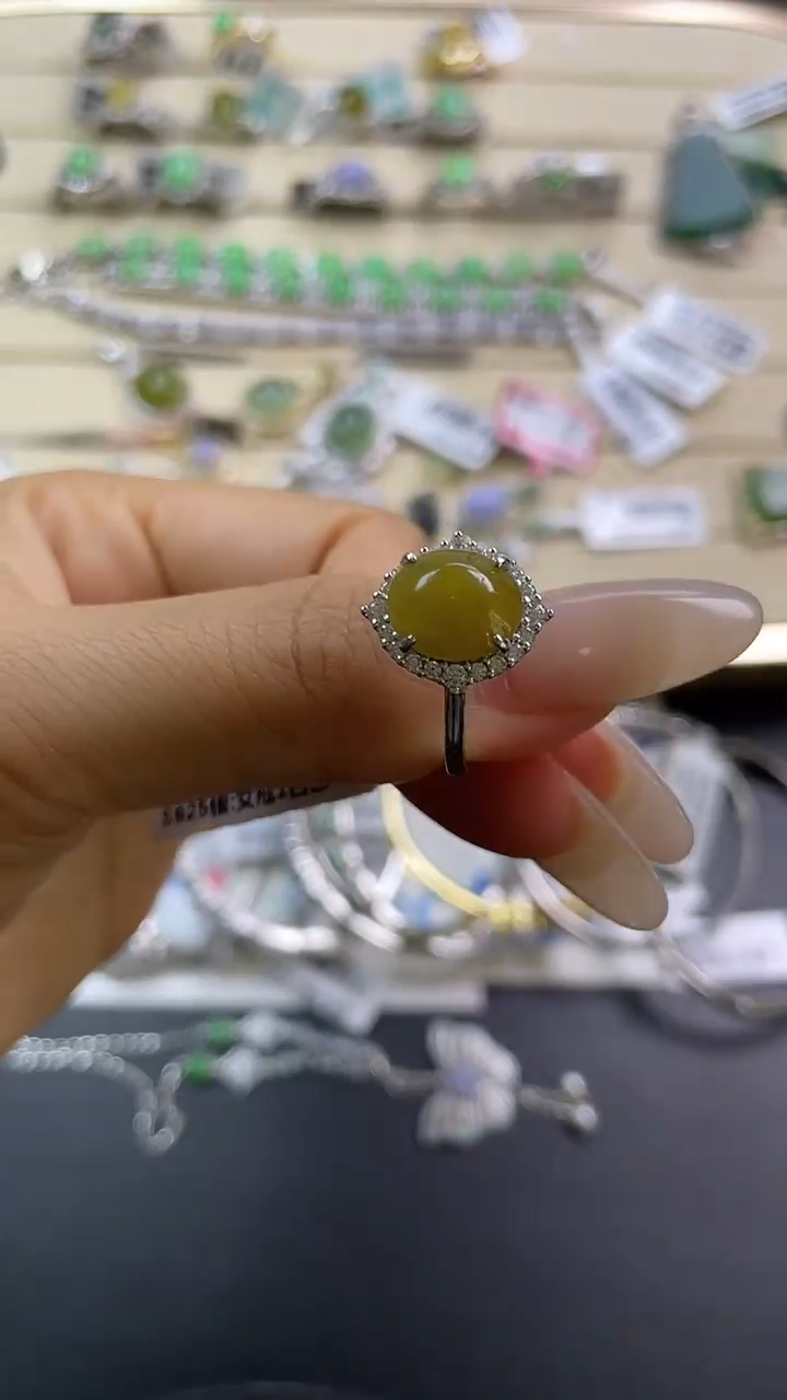 银S925镶嵌戒指翡翠翡翠 蛋面 银S925镶嵌