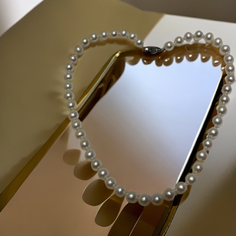 【晓怡精选】天然淡水珍珠项链6-7mm正圆极强光极微瑕S925银时尚