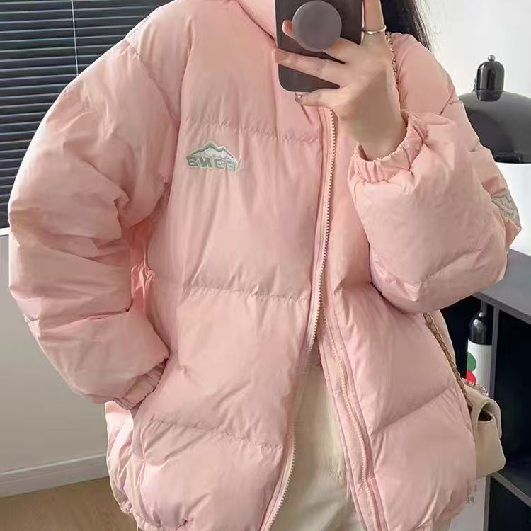 羽绒服女2025冬季山峰款A韩版宽松加厚白鸭绒百搭面包服立领外套