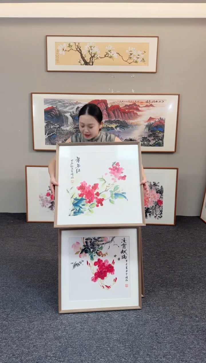 国画年年红60*60手绘作品