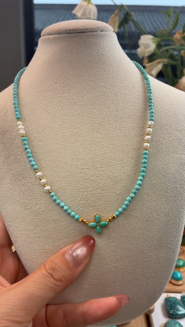 银S925镀金镶嵌绿松石项链1