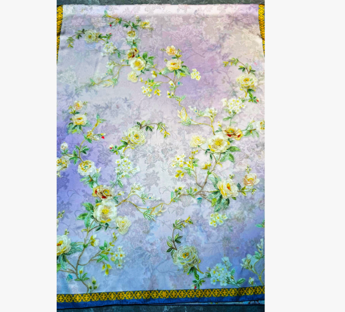 A307【淡紫花韵】新中式香云纱龙鳞纹轻奢高定丝巾披肩