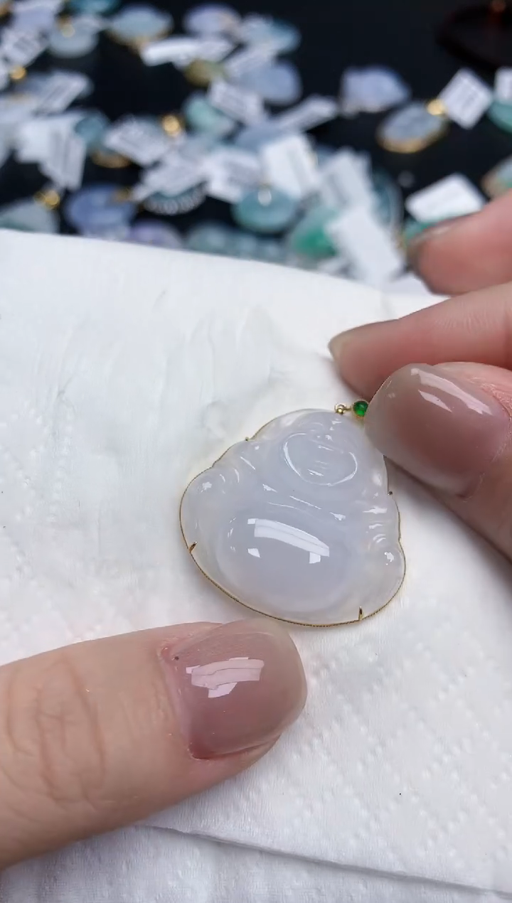 【闪购商品】翡翠颈饰18K金镶嵌天然缅甸翡翠A货