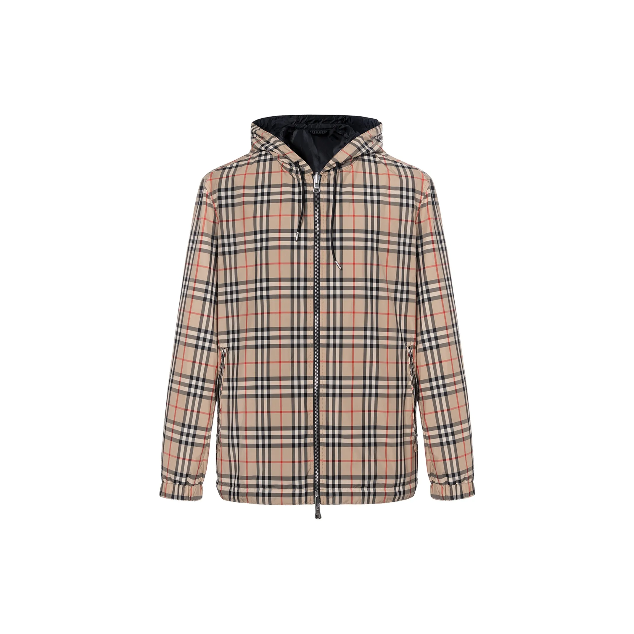 Burberry博柏利 Vintage双面两穿格纹拉链连帽夹克米色80270971