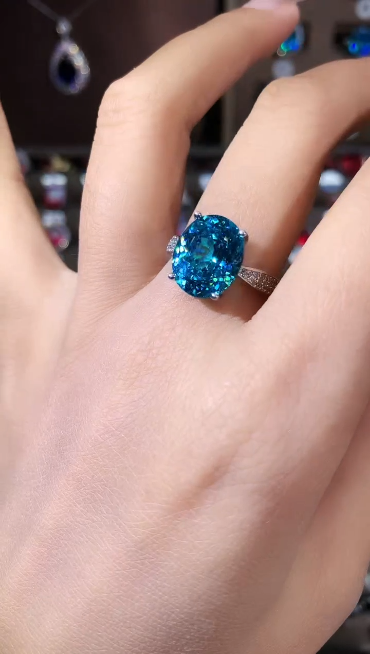 无925银帕拉蓝绿色鸟巢切戒指