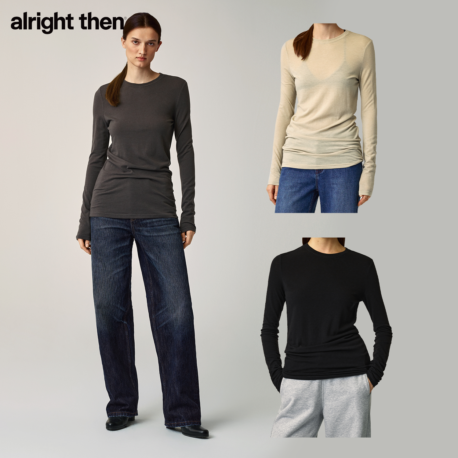 alright then100%绵羊毛修身宽肩加长版堆堆袖圆领T恤