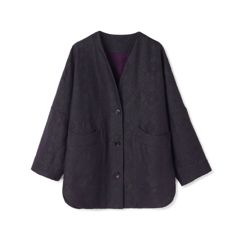 【紫竹】70姆米欧非特香云纱初秋新款复古柞桑丝中长款外套LBW25324