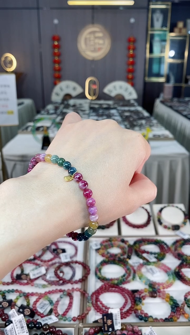 未镶嵌老矿碧玺彩虹单圈手串5mm+碧玺hon多样性发货一条