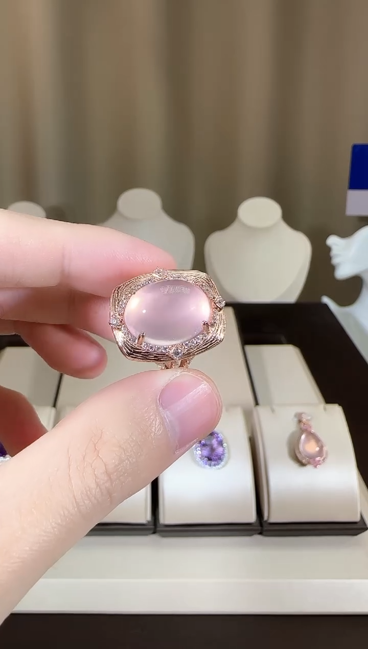 【闪购商品】芙蓉石戒指银S925镶嵌粉水晶