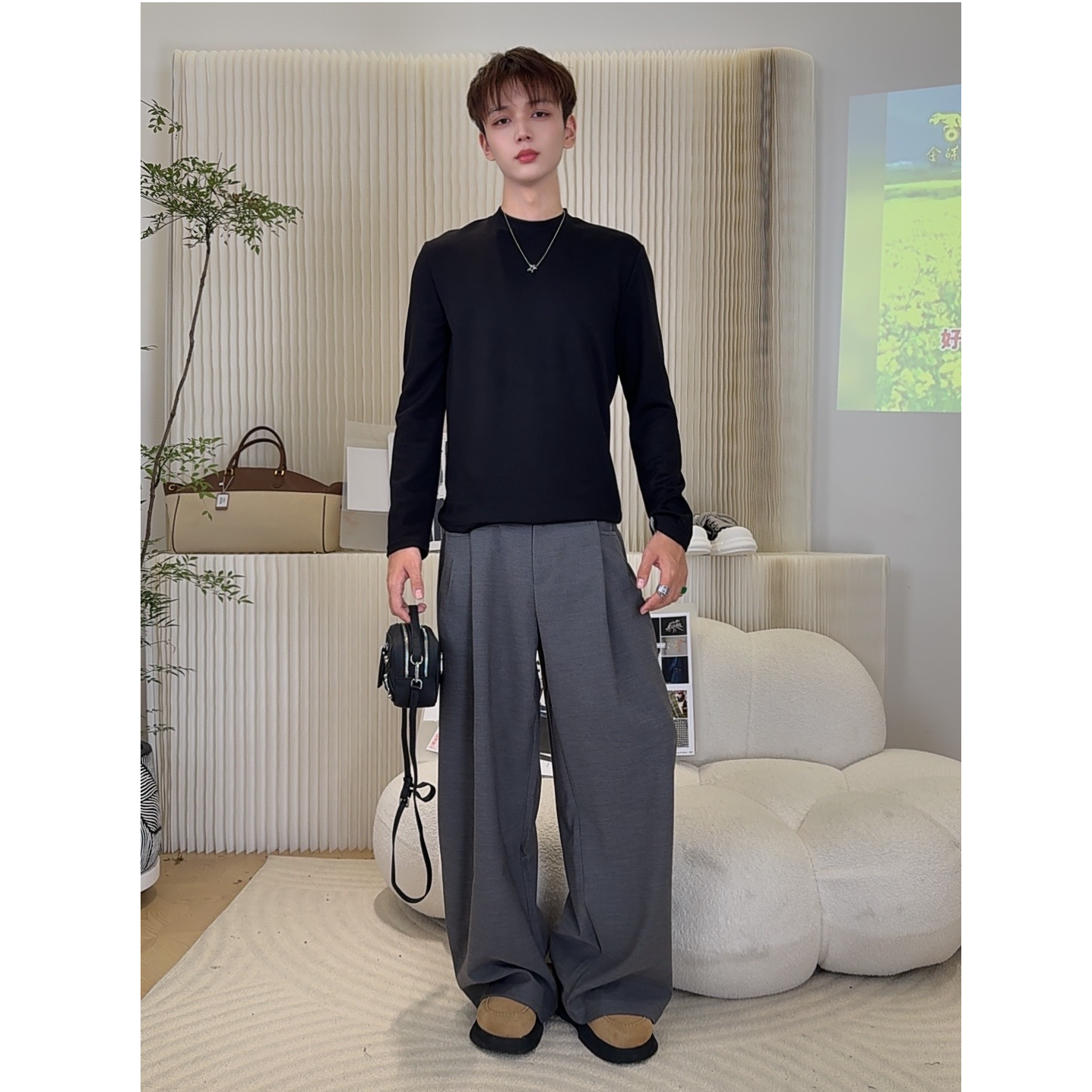 小清新秋季宽松型宽松男士日常T恤男装长袖时尚
