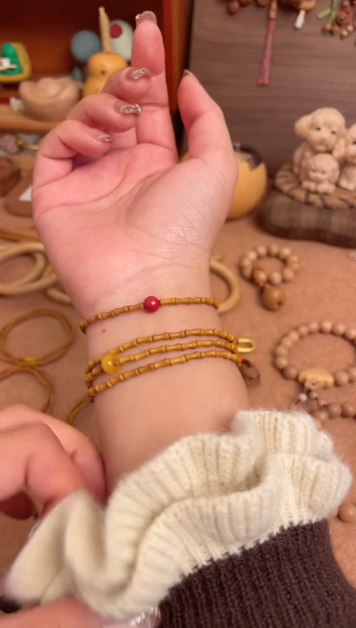 竹节手串一物一拍加红色莎莎款单圈