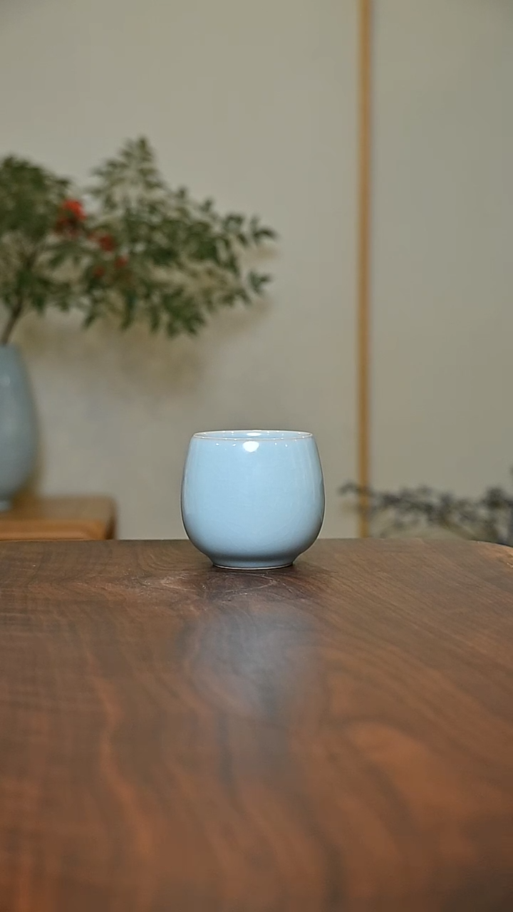 暖心杯 天青 微瑕 朱家汝窑款