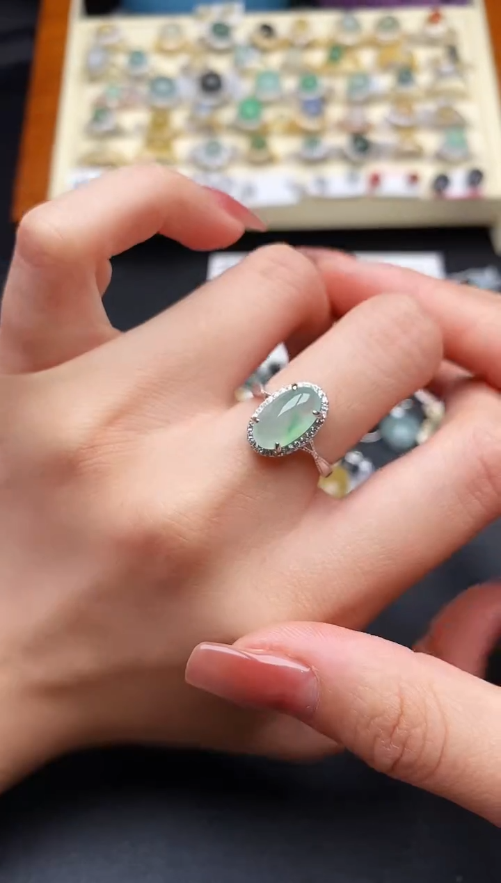 翡翠银S925镶嵌戒指7777777+7