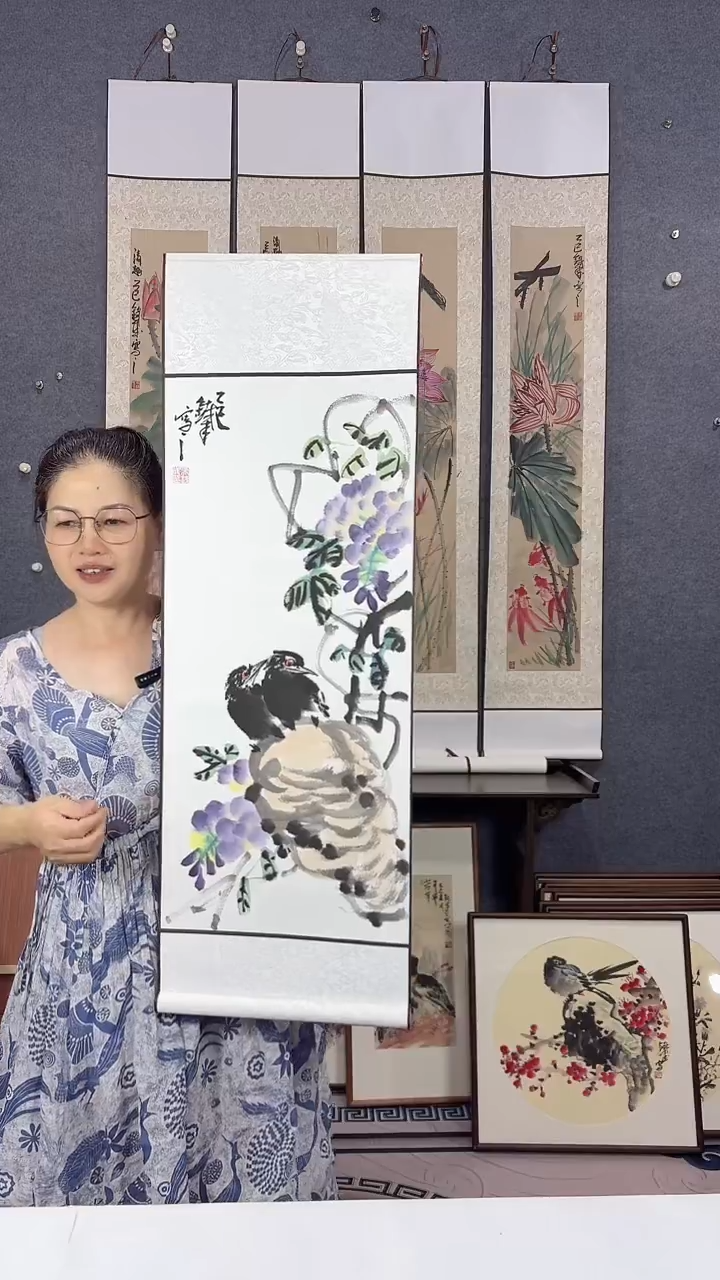 国画92*32吴铁成手绘卷轴