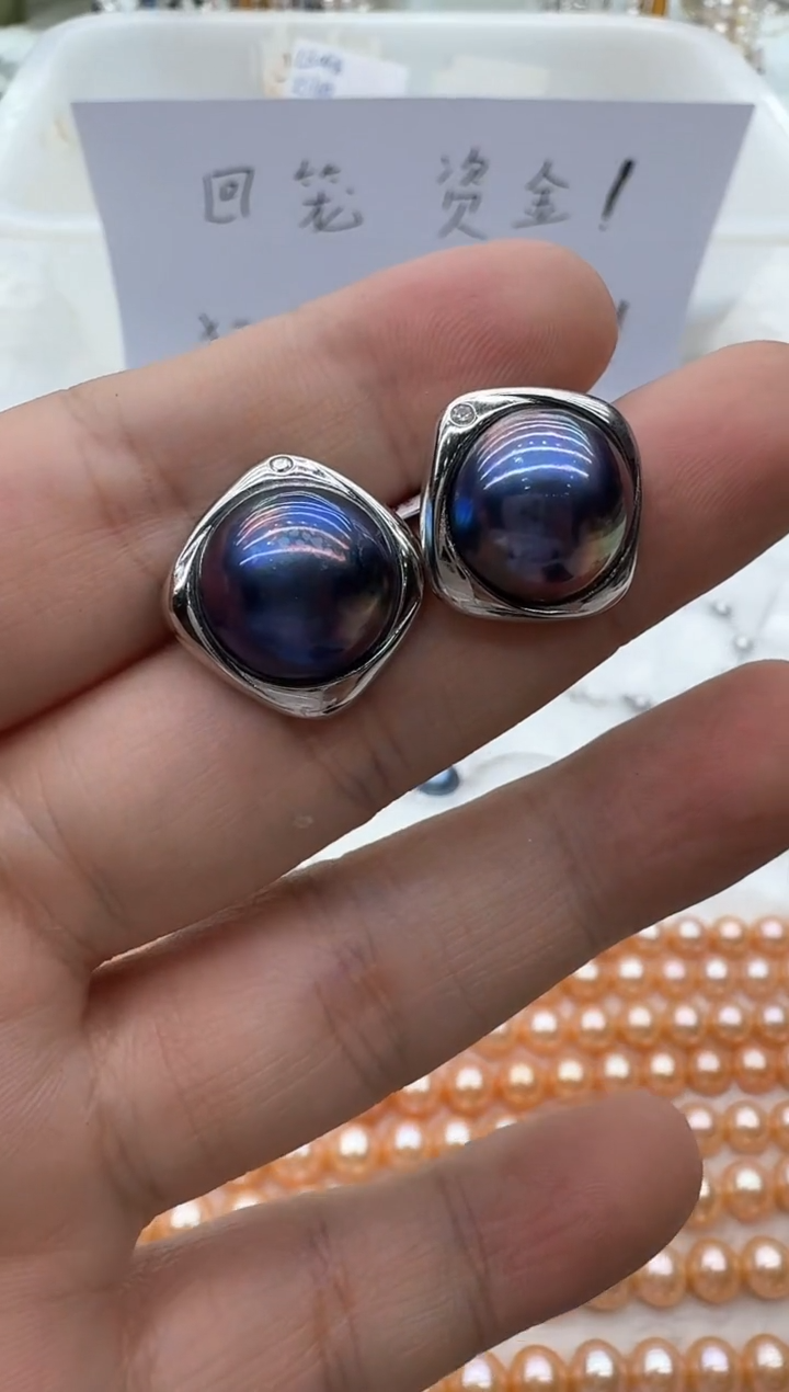 【闪购商品】拼合珍珠（马贝珠）耳饰银S925镶嵌清货