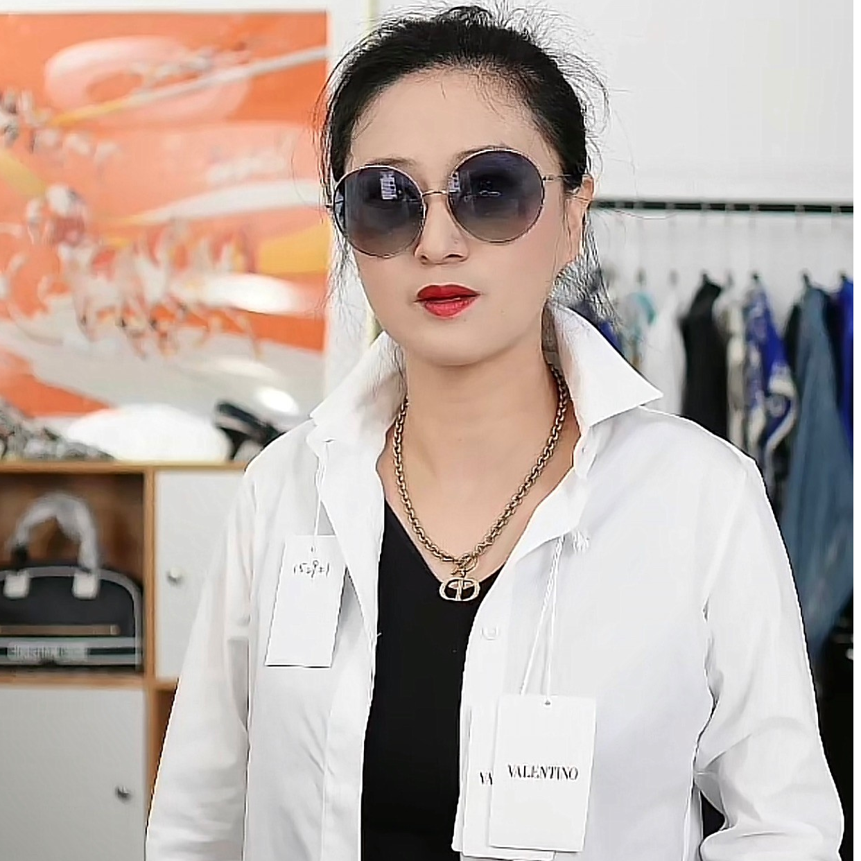 全新未使用 DIOR/迪奥 迪奥女士金属镜框圆形太阳眼镜时尚 101843