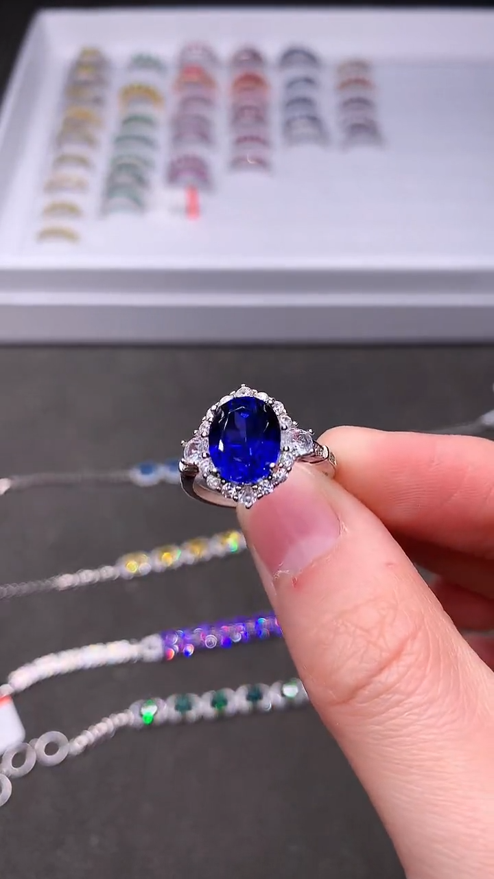 【闪购商品】蓝宝石戒指银S925镶嵌矢车菊