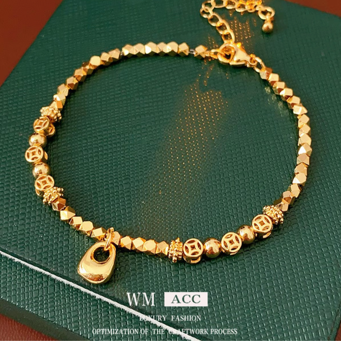 手链 18k真金电镀铜钱福袋手链时尚百搭