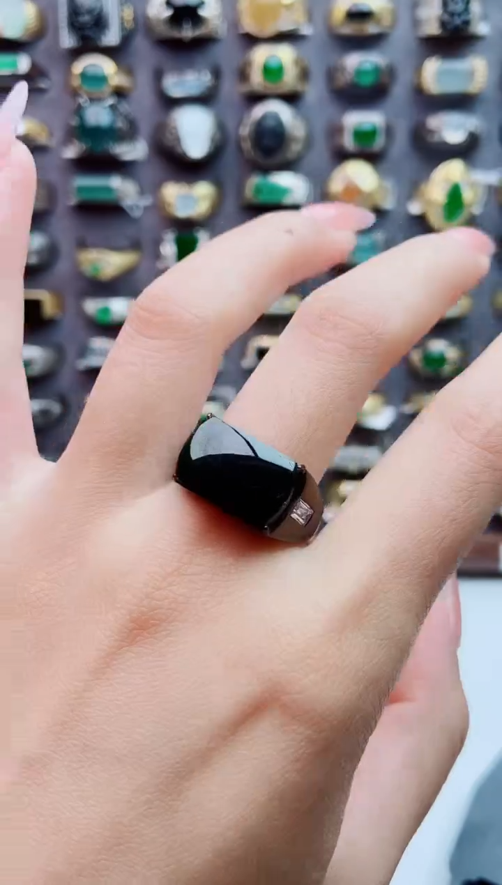 银S925镶嵌戒指翡翠天然翡翠男戒