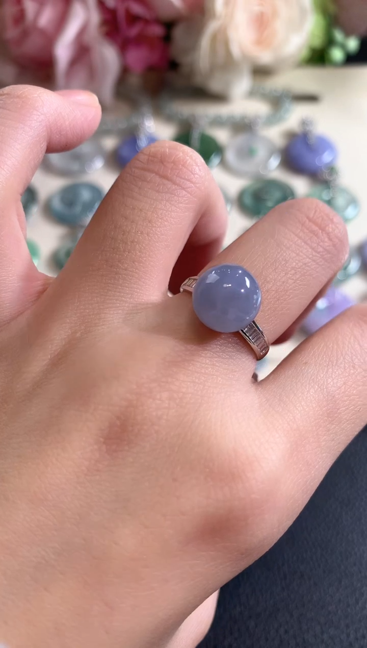 18K金镶嵌戒指翡翠冬日珠宝Q49紫货有色差