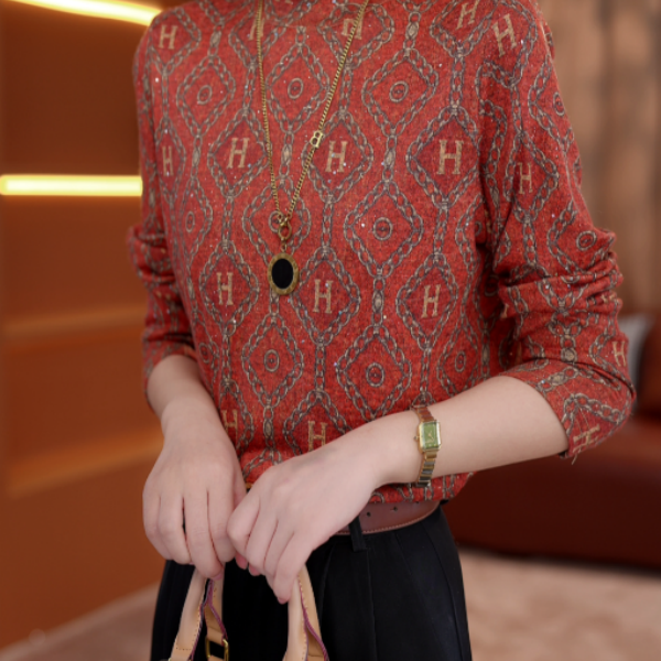 FZ659兰芷幽馨2025新款圆领高端小衫套头时髦保暖长袖上衣打底衫