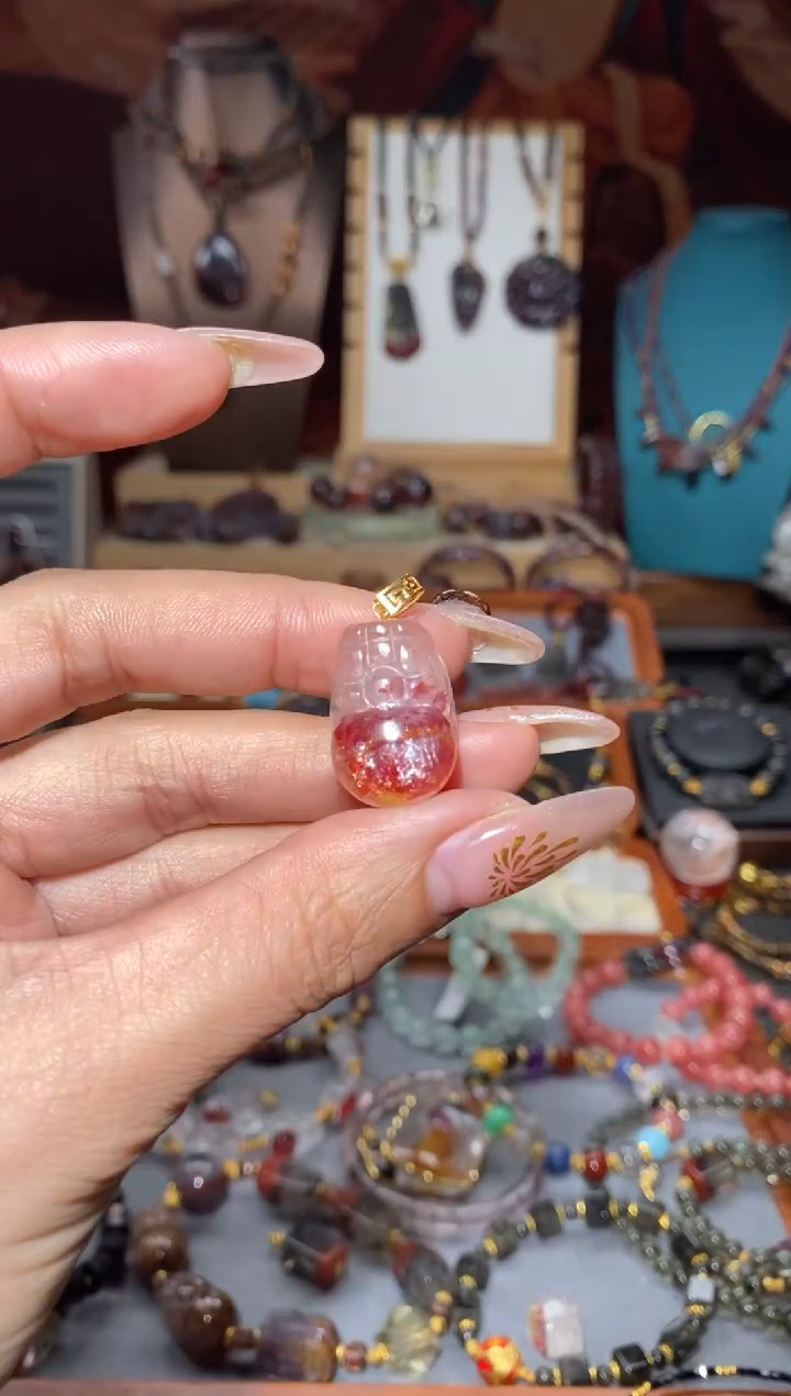 【闪购商品】水晶吊坠18K金镶嵌锦鲤胶花