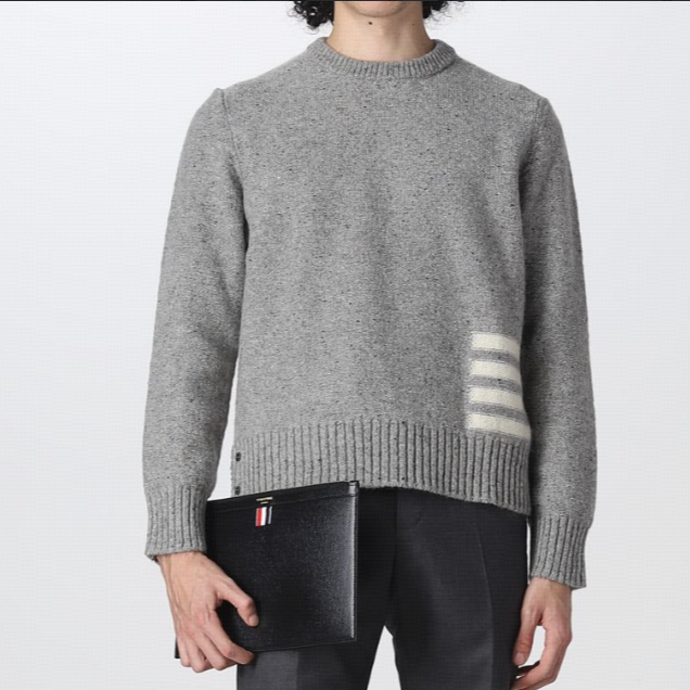 全新未使用 THOMBROWNE  格雷系四条纹羊毛圆领套头毛衣/3