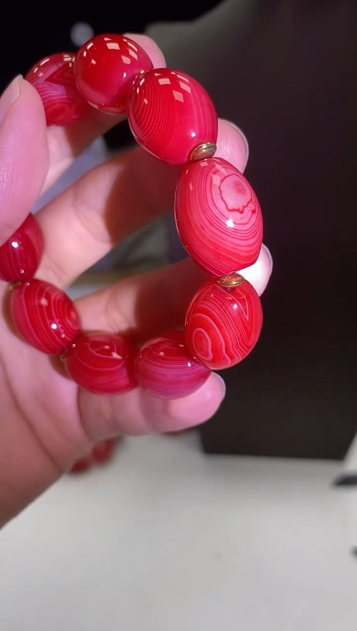 未镶嵌手链玛瑙/玉髓血玉睛瞳玛瑙桶珠手串